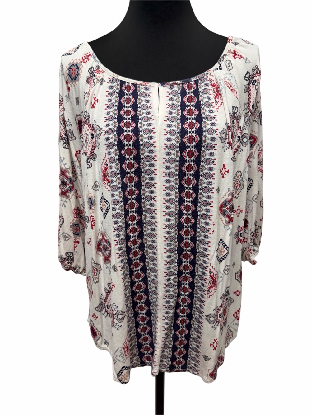 Absolutely Famous XL Ivory Red Blue Boho Peasant Blouse Tunic